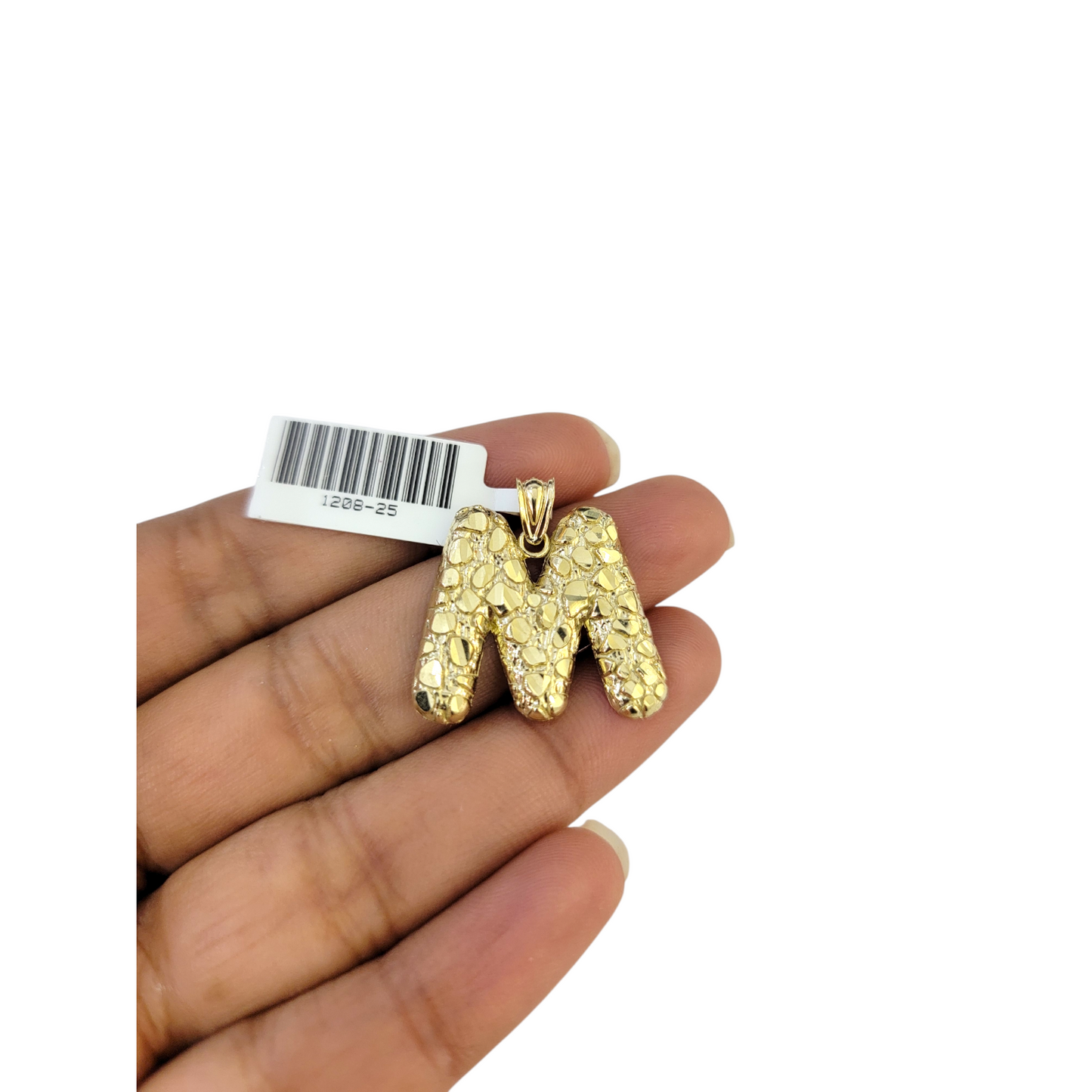 Real 10k Yellow Gold Nugget M Initial Alphabet Charm Pendant 10KT