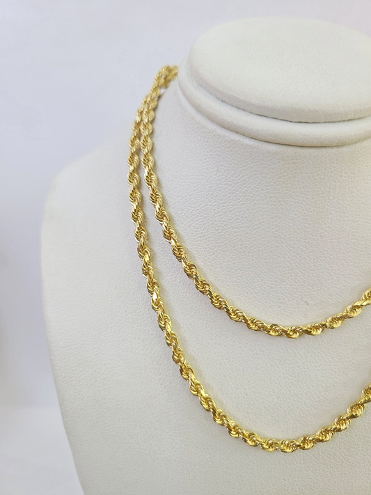 Real 18k Rope Chain Necklace 22 Inches 3mm Yellow Gold Men Women 18KT SOLID