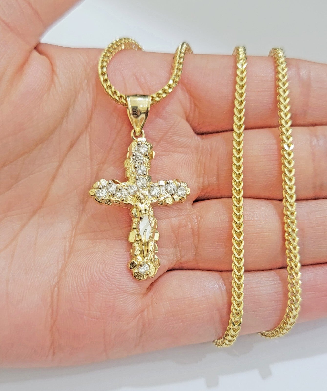 Real 10k Gold Cross Charm pendant Franco Chain Necklace 2.5mm 20 Inch Men Women