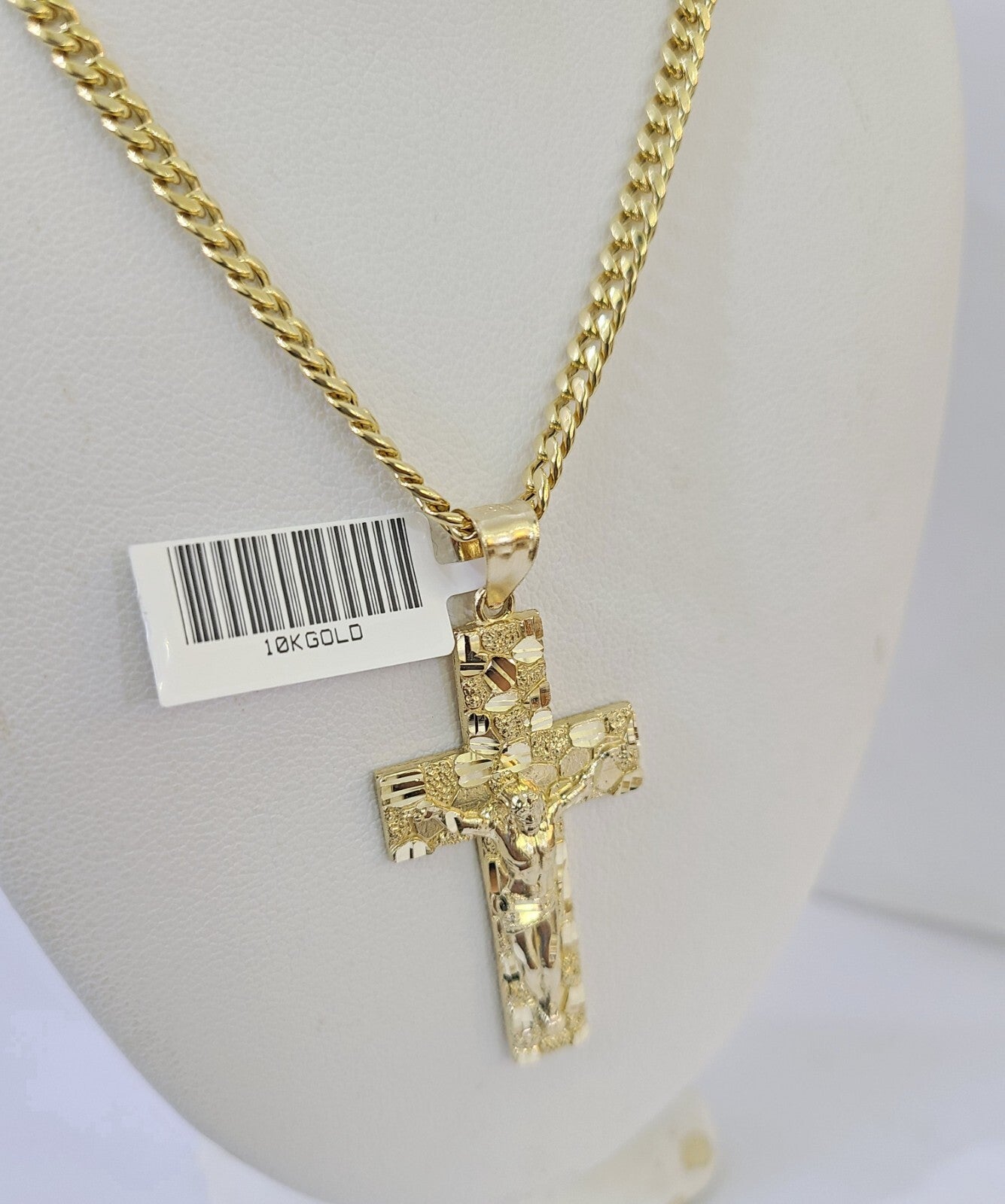 10k Nugget Cross Miami Cuban Chain 4mm 22 inch SET Necklace Pendant