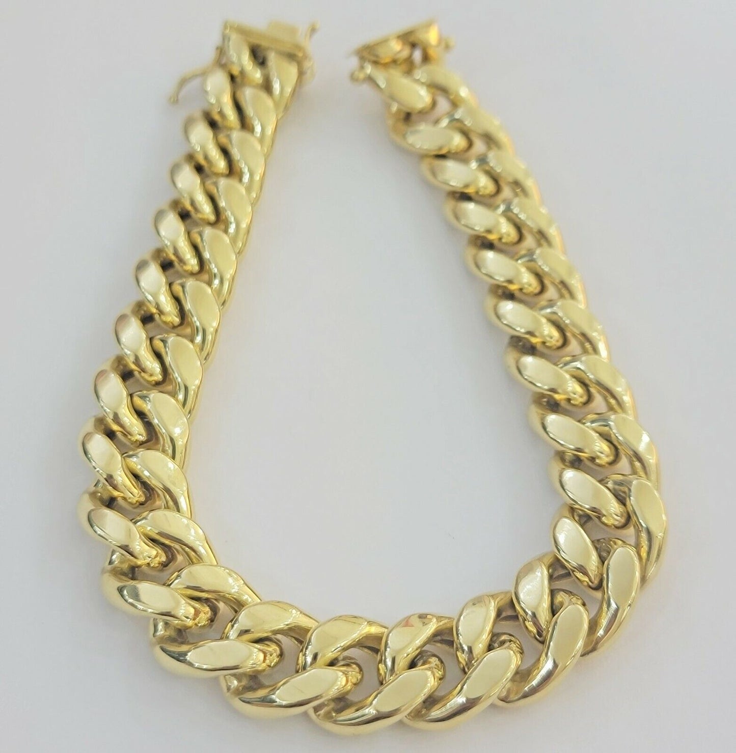 14k Yellow Gold Bracelet 13mm Miami Cuban Link 8.5 Inch Box Clasp Men Real 14kt