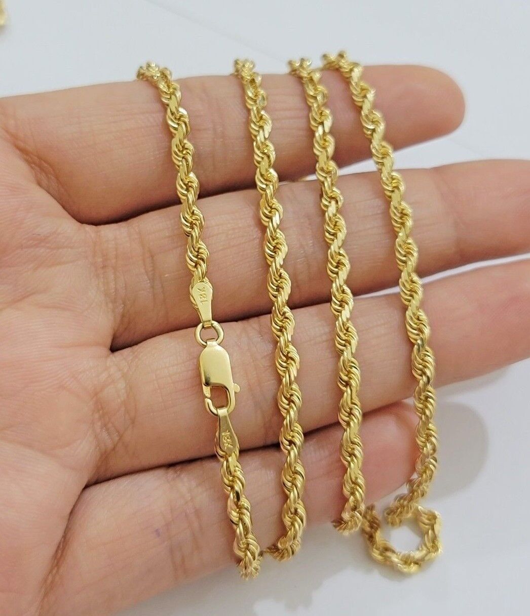Real 18kt Yellow Gold Rope Chain Necklace 3mm 22 Inch Men Women SOLID HEAVY 18k