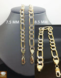 10k Yellow Gold Diamond Cuts Men's Cuban Figaro Link Bracelet, 8Inches, 9Inches