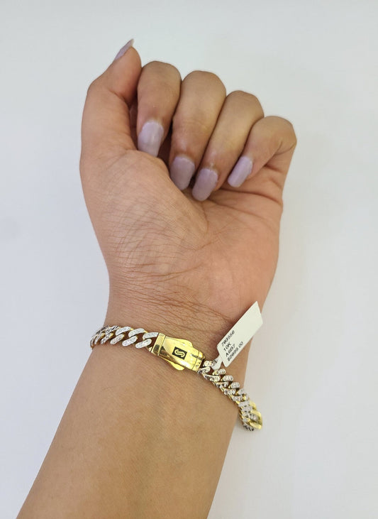 Real 10k Gold Monaco Bracelet 4mm 8" Two-tone Diamond Cut 10kt Royal Cuban link