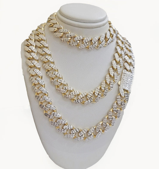 10k yellow Gold Chain Diamond Cut Necklace Royal Miami Cuban Link 13mm 26" Men's