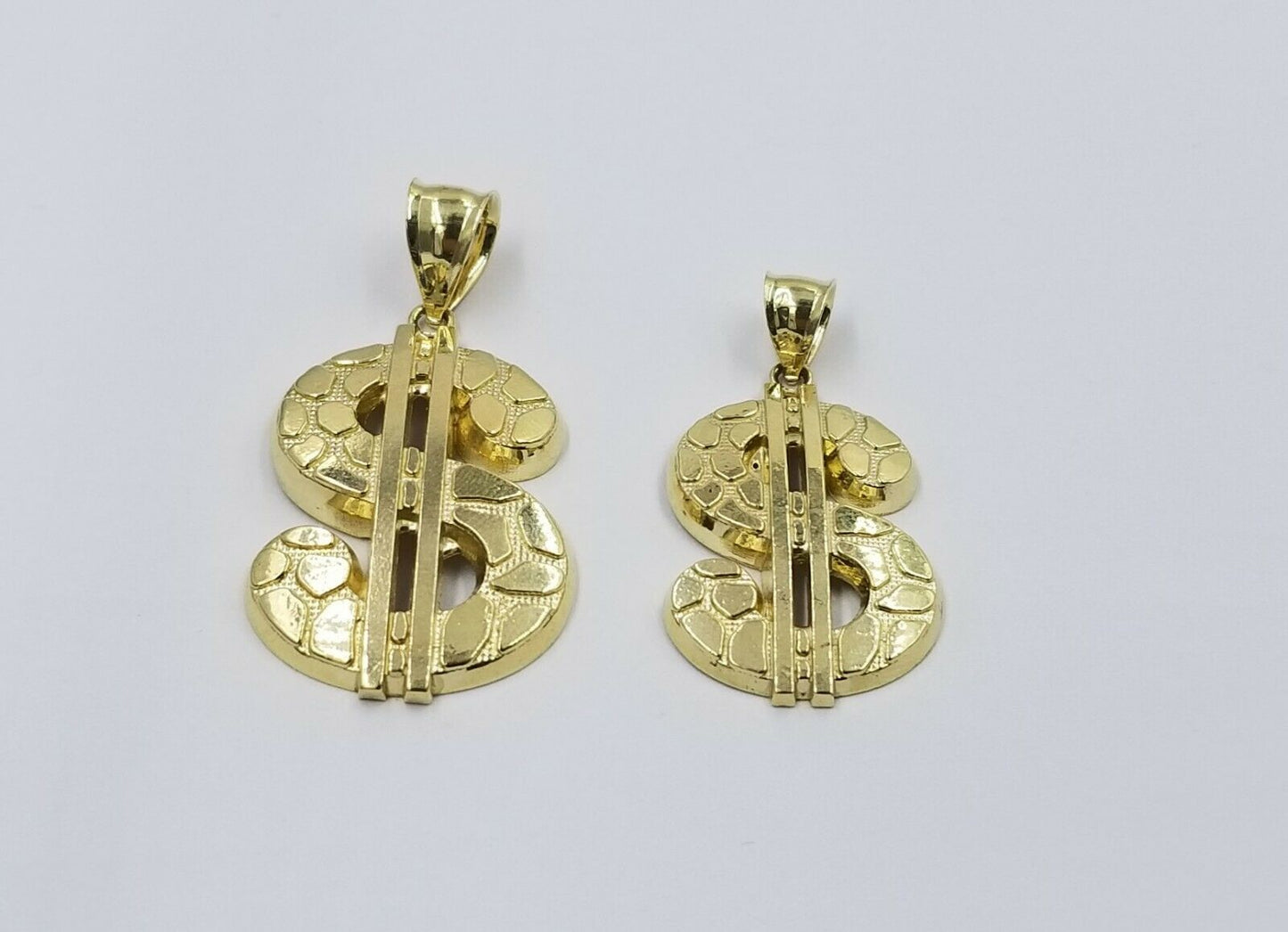 10k Real Yellow Gold Dollar sign $ Charm Nugget Cut Pendant For Lucky Men Women