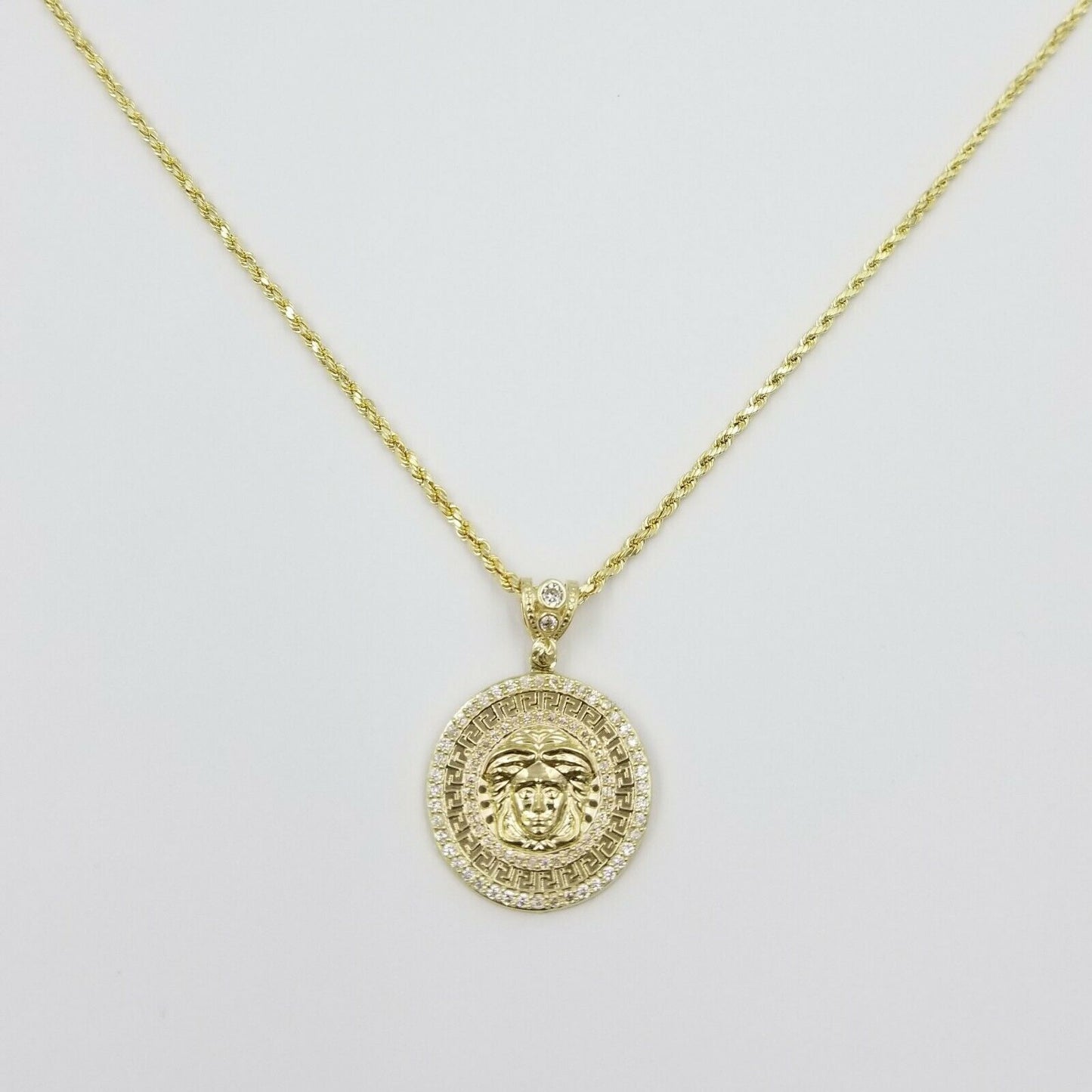 10k Yellow Gold "M" Head Charm Pendent Rope Chain 2.5mm 20 22 24 Men's Womens