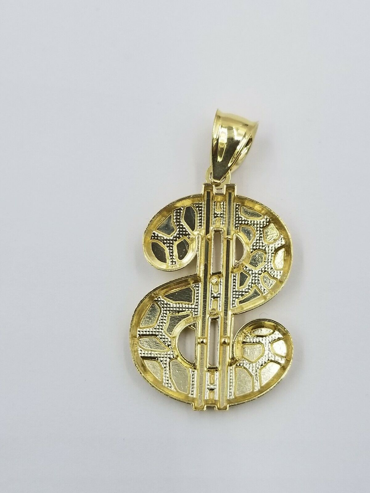 10k Real Yellow Gold Dollar sign $ Charm Nugget Cut Pendant For Lucky Men Women
