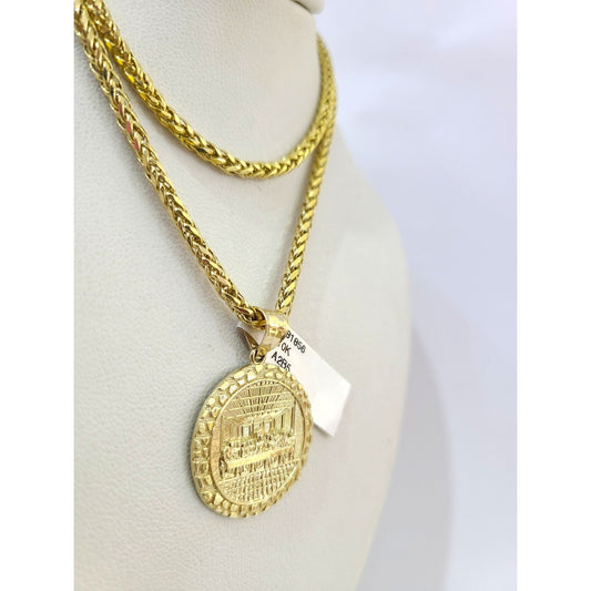 10k Yellow Gold Palm Chain Nugget Last Supper Pendant Charm 3mm SET Necklace