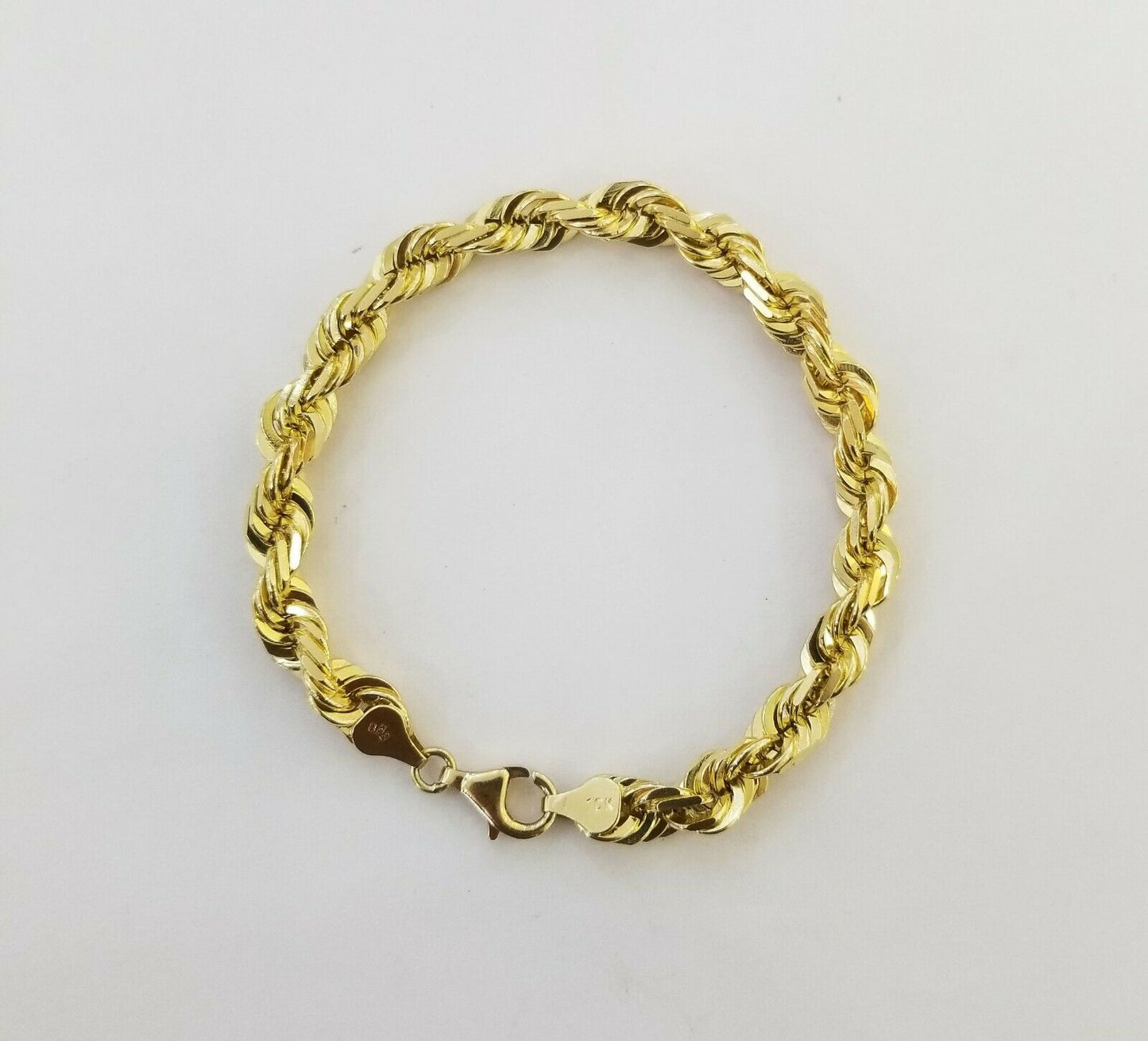 Solid Real 10K Yellow Gold Rope Bracelet 8" Inch 7mm , 10kt Real gold men women