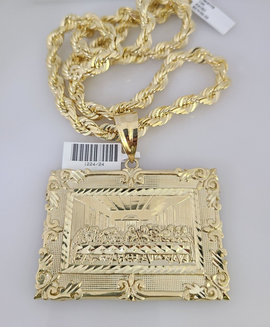 10kt Gold Solid Rope Chain Last Supper Charm Set 18"-30'' Inch 7mm Pendant