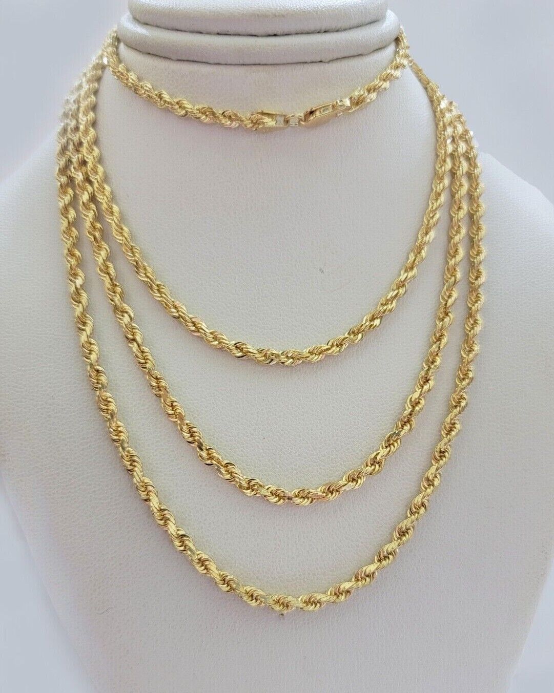 Real 18kt Yellow Gold Rope chain necklace 3mm 18-26 Inches Men women SOLID 18k