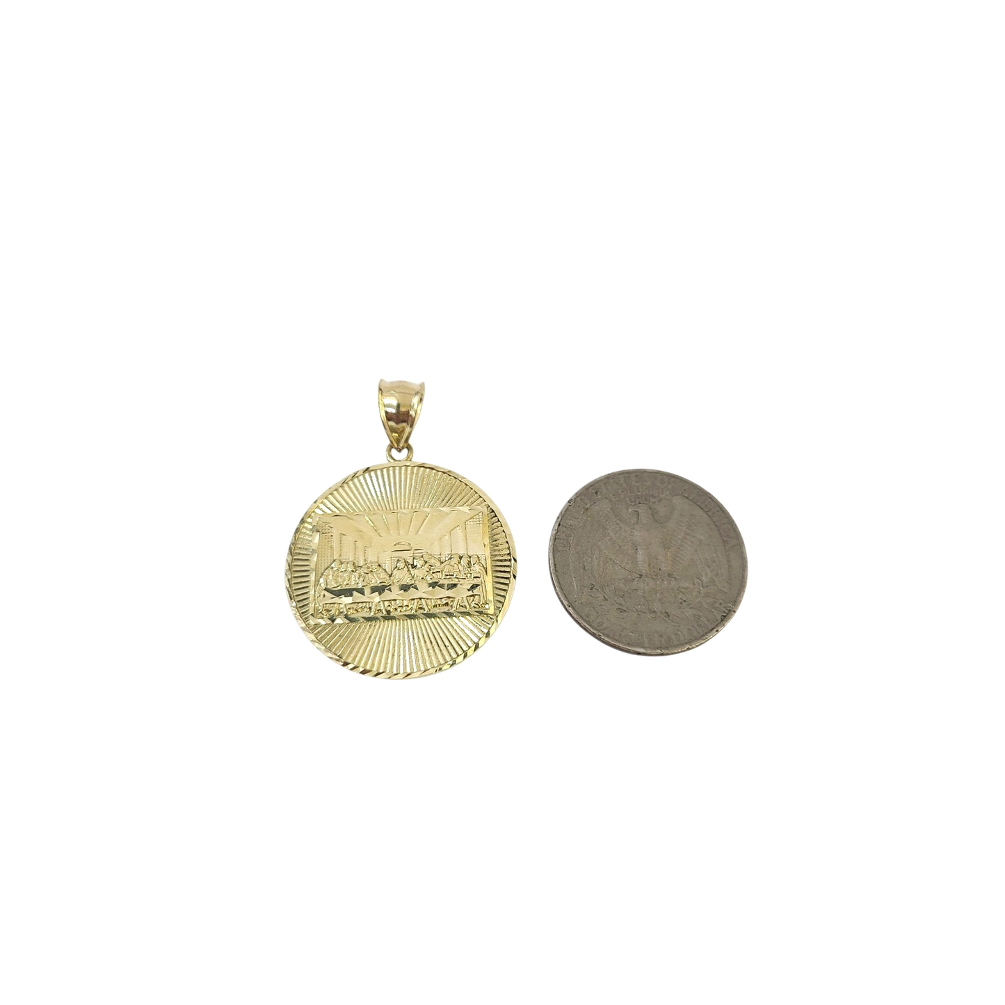 10K Yellow Gold Round Last Supper Pendant Charm 1.5" Nugget Unisex Gold