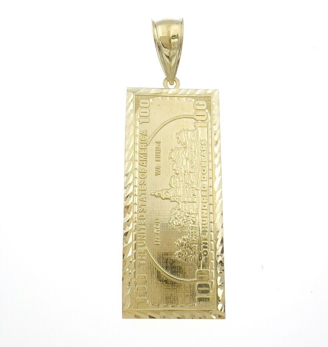 10k Yellow Gold Charm Pendant 100 Dollar Bill Mens REAL 10KT With FREE SHIPPING