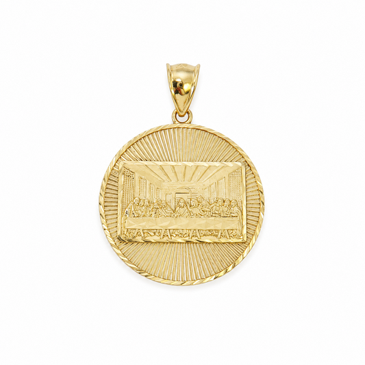 10K Yellow Gold Round Last Supper Pendant Charm 1.5" Nugget Unisex Gold