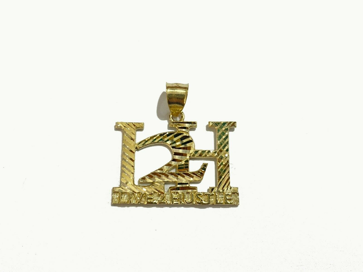 10k Yellow Gold L2H Charm LIVE 2 HUSTLE Pendant DiamondCut Design Men Women Real