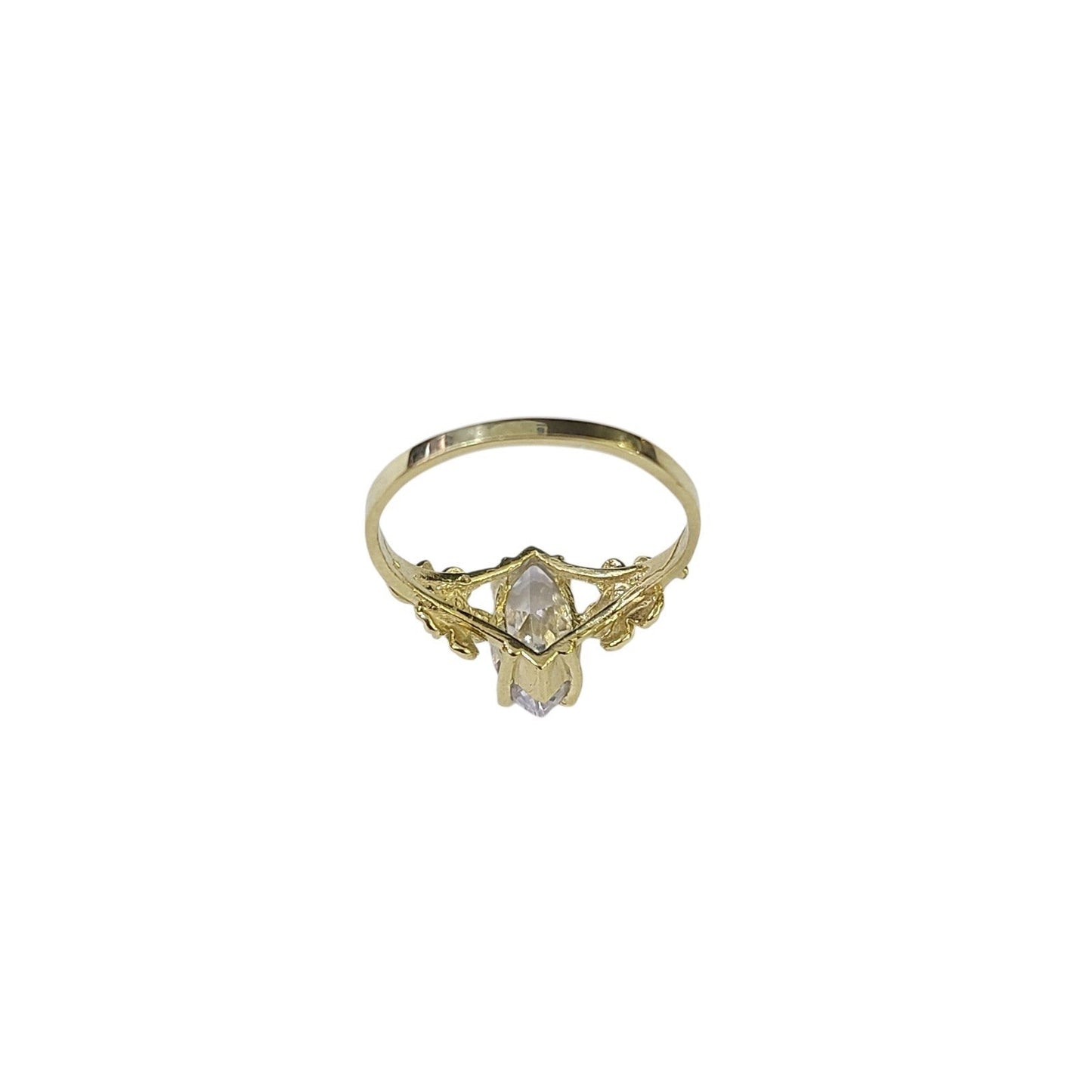 10k Gold Floral Marquise CZ Ring Women Yellow Gold Flower Design Statement