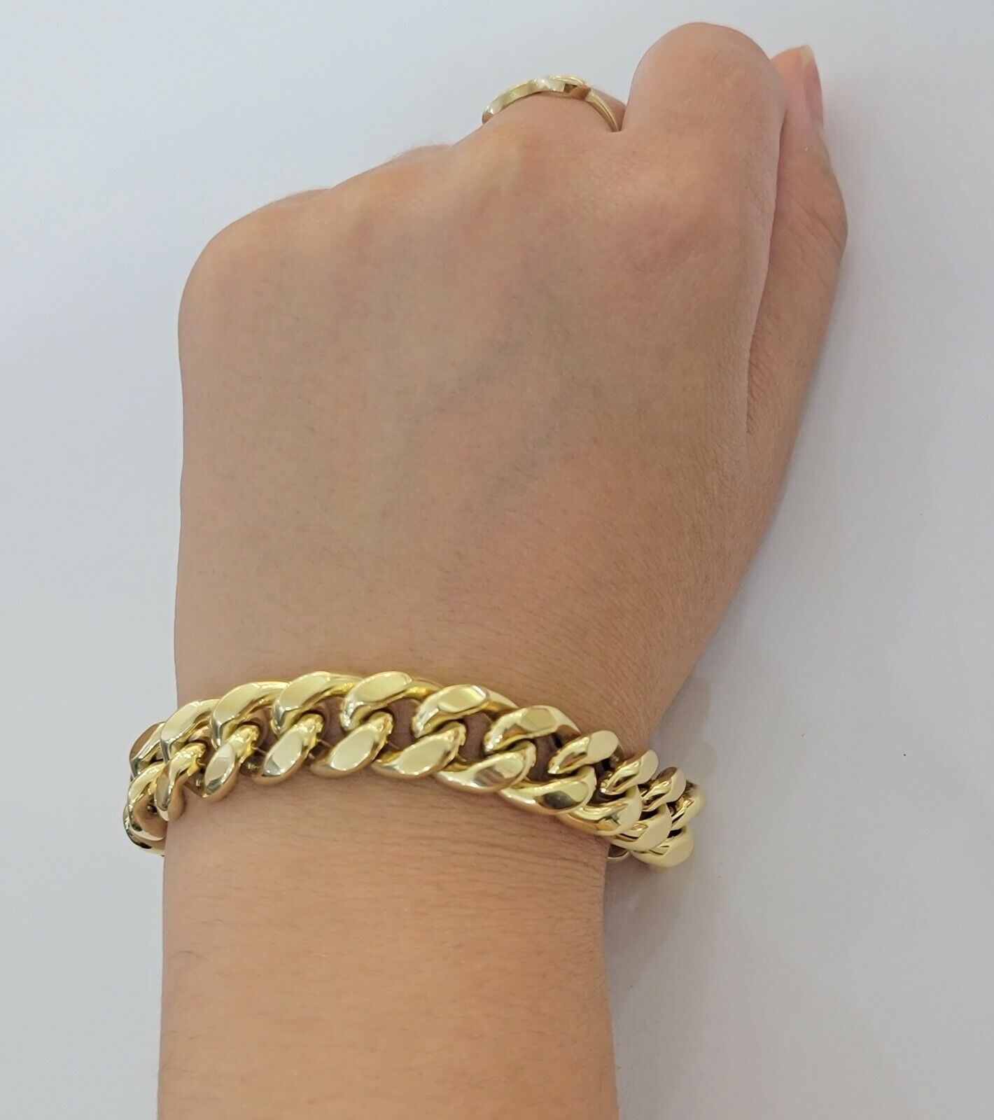 14k Yellow Gold Bracelet 13mm Miami Cuban Link 8.5 Inch Box Clasp Men Real 14kt