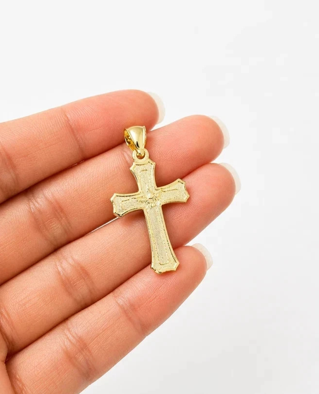 Real 10K Gold Rope Chain 3mm Religious Cross Charm Set Men Women 18"-28"