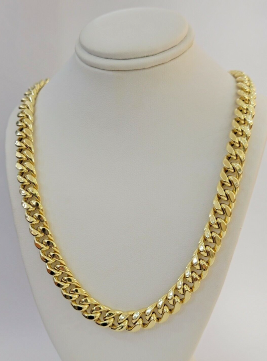 11mm 10k Yellow Gold Chain Necklace Miami Cuban Link 22" Inch Box lock REAL 10K