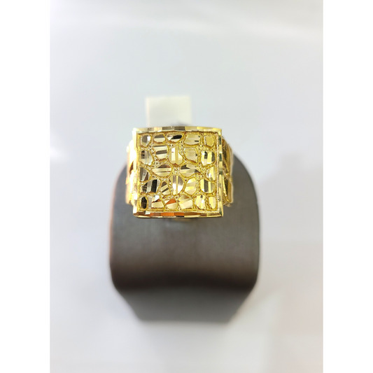 Real 10k Nugget Square Ring Yellow Gold Men 10Kt Genuine