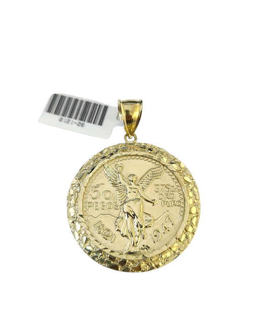 Real 10k Yellow Gold Nugget Centenario Coin Pendant Charm 2 inch 50 Pesos 1947