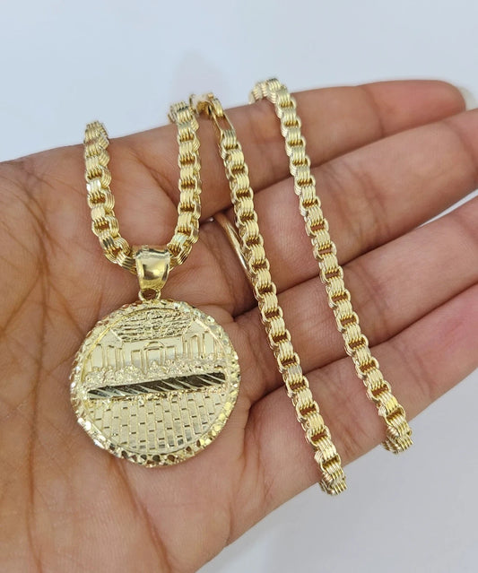 Real 10k Gold Byzantine Necklace Last Supper Nugget Pendant 20-30 inches 3mm SET