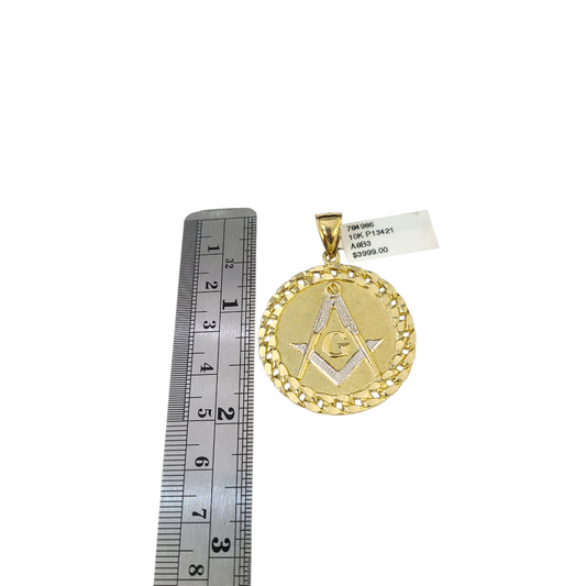 Real 10k Yellow Gold Charm Pendant Medallion 2" Diamond Cuts 10KT