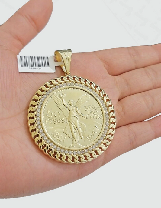 1947 Mexican Centenario Coin Charm Pendant Replica 50 pesos With Bezel 10kt