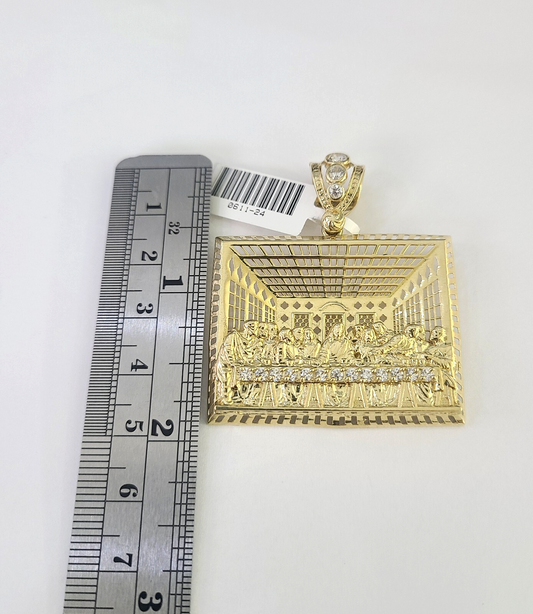 10k Rope Chain Last Supper Charm Pendant Yellow Gold 18"-30'' Inch 7mm Necklace