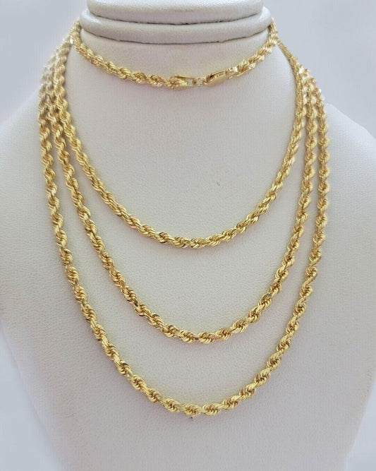 Real 18kt Yellow Gold Rope Chain Necklace 3mm 20 Inch Men Women SOLID HEAVY 18k
