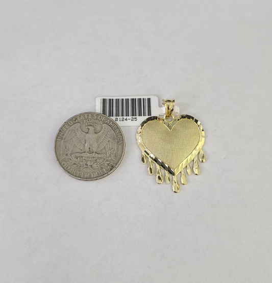 10k Gold dripping Heart Charm Pendant REAL 10kt Yellow Gold for ladies / women