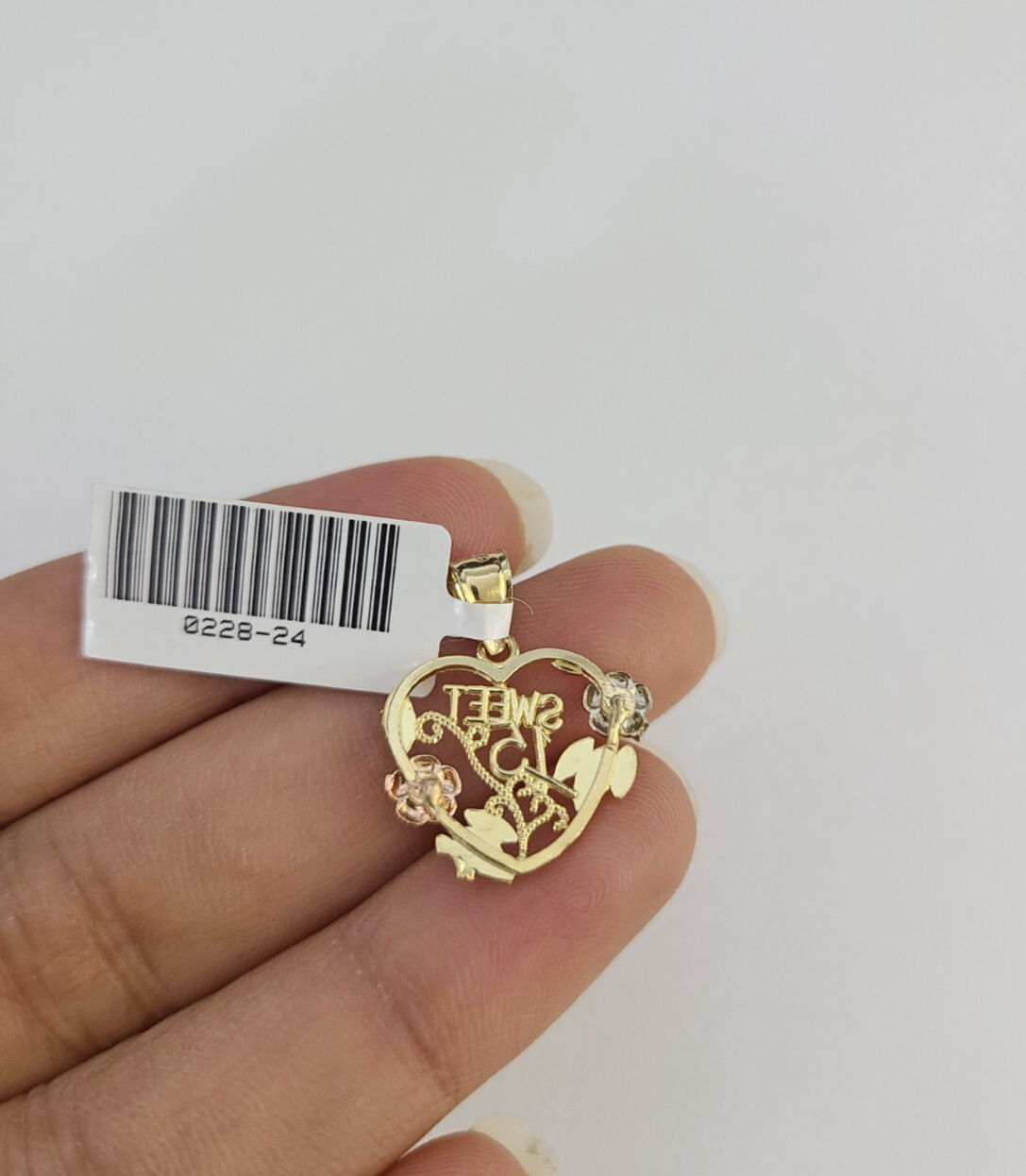 10k Sweet 15 Charm Trio Pendant Rose Yellow White Gold Women REAL