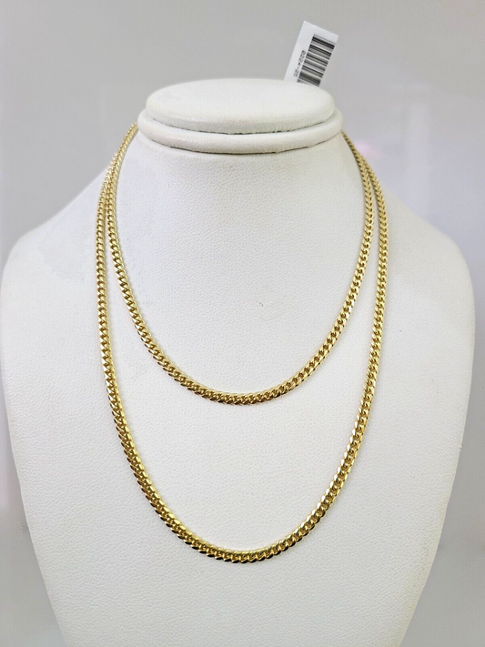 Real 10kt Solid Miami Cuban Link Yellow Gold Chain 3mm Necklace 18 Inches CHOKER
