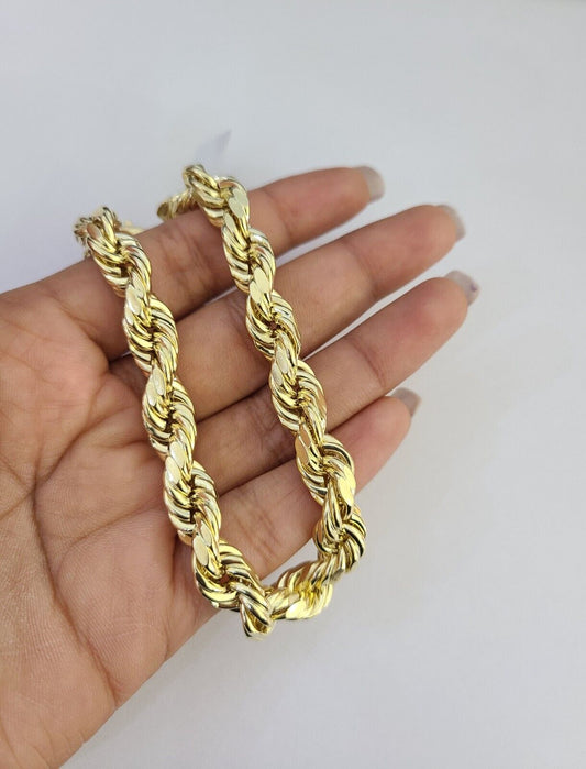 Real 10k Yellow Gold Bracelet Rope 10mm 9 Inch Diamond Cuts 10KT Gold