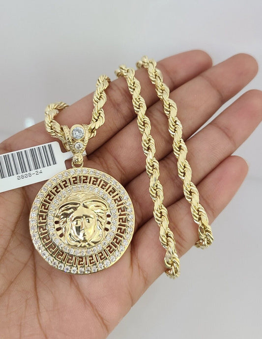 10kt Gold Rope Chain Medusa Head Charm Set 18"-30'' Inch 5mm Necklace Pendant