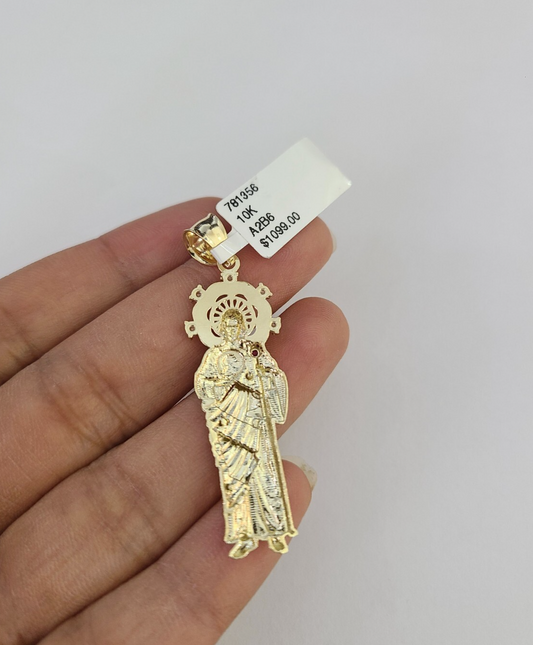 10k San Judas Charm Pendant Mens REAL 10Kt Saint Jude Yellow Gold