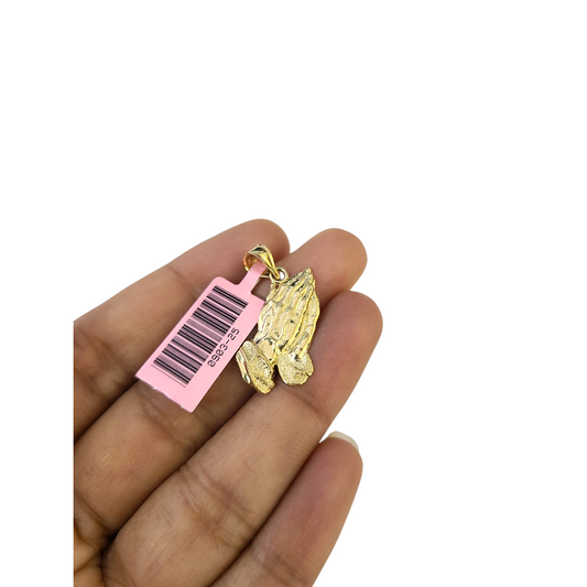Real 14k Gold Praying Hands Charm Pendant 1"-inch 14kt Yellow Gold
