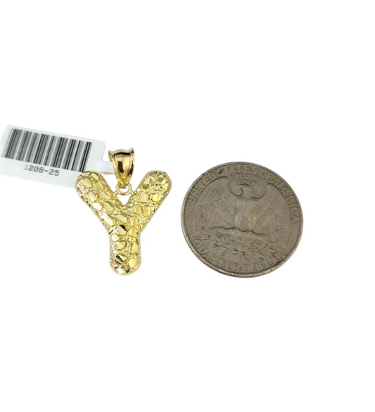 10k Gold Franco Chain Necklace SET 2.5mm 16"-26" Y Nugget Initial Charm Pendant