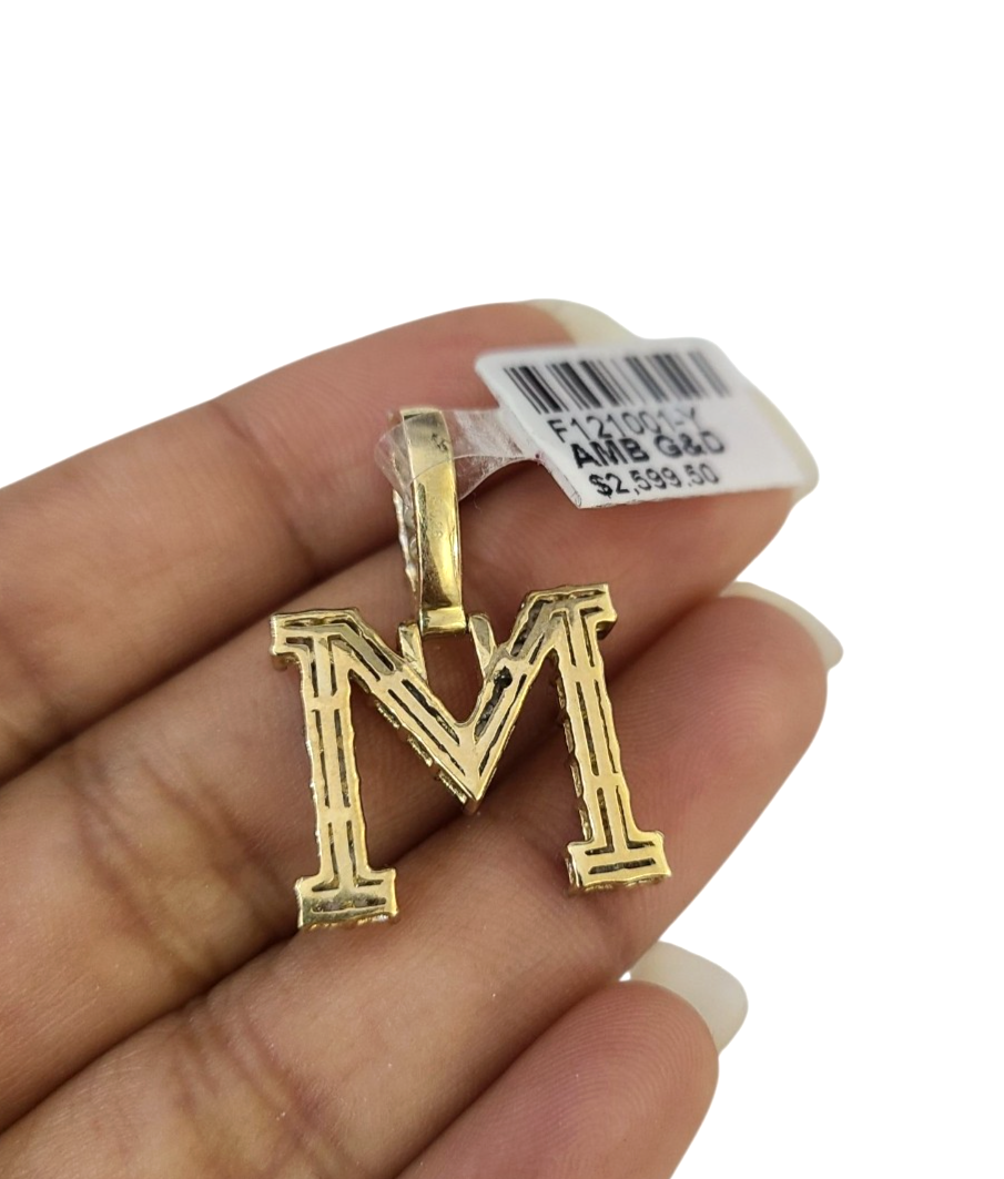 10k Gold Figaro Chain M Diamond Initial Pendant 3mm 20-28 inch SET Necklace