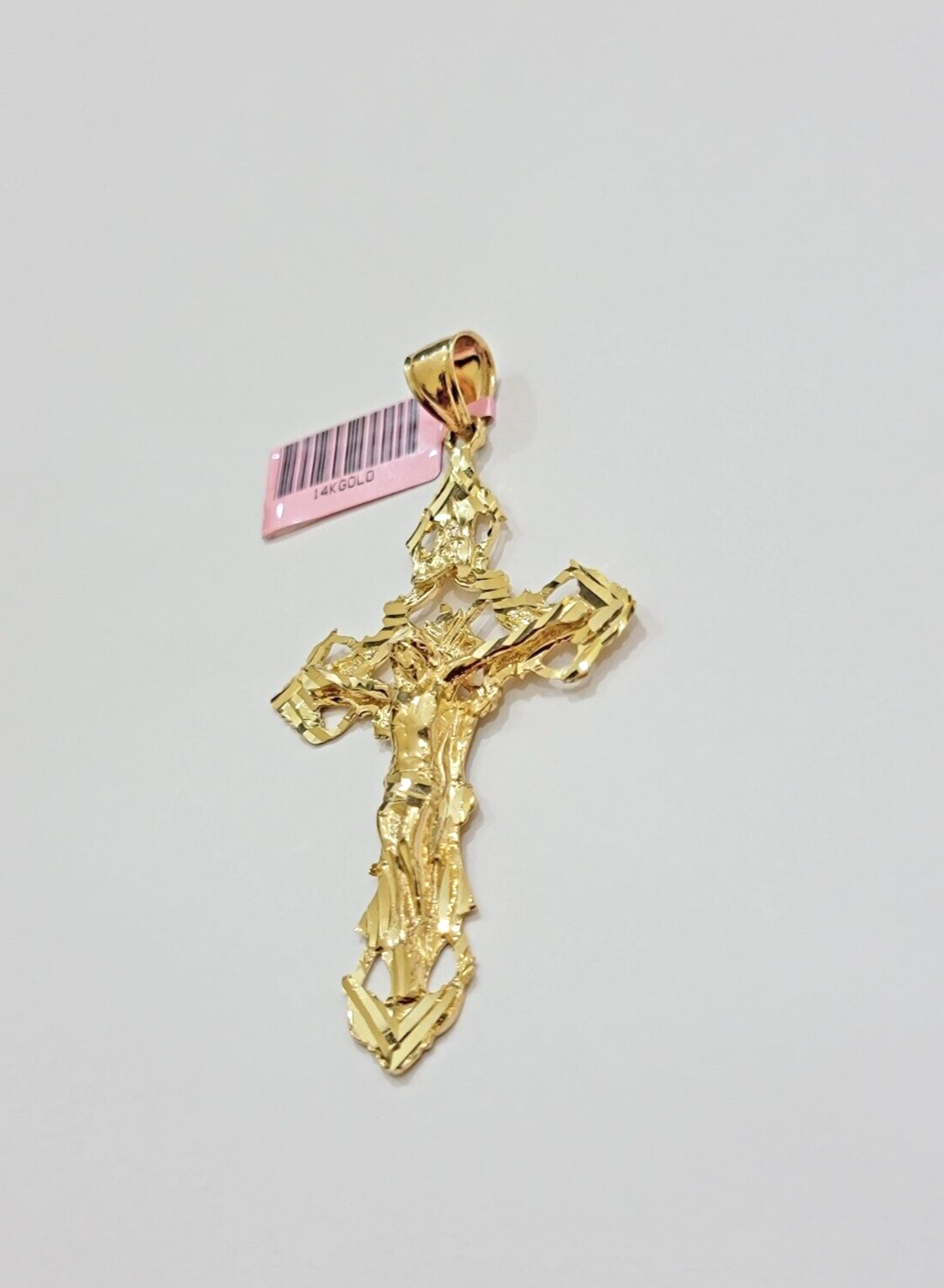14k Yellow Gold Jesus Cross Charm Pendant 3 Inches Crucifix Chain Necklace SALE
