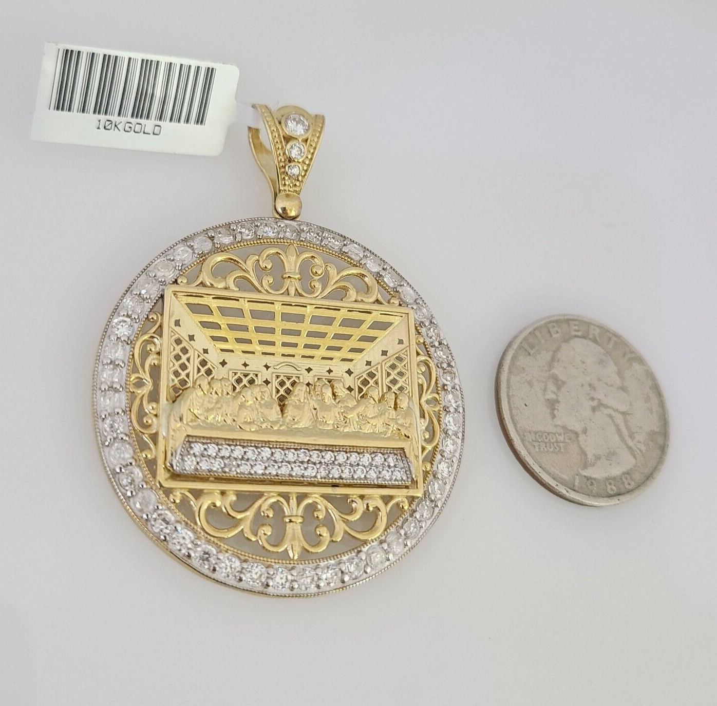 10k Last Supper Charm Pendant Men's REAL 10Kt Religious Medallion Yellow Gold