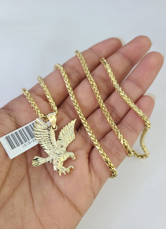 10k Palm Chain Flying Eagle Charm Pendant 3mm Set 18"-26" in Necklace