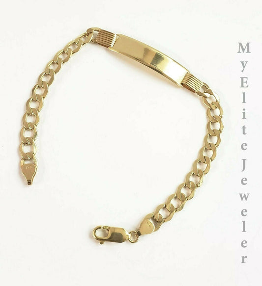 Men's Ladies 10K Gold Cuban Link Bracelet ID , Lobster Lock 8 Inch 6mm Engrave