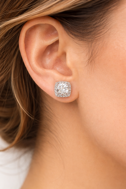 14k Yellow Gold Square Stud Earrings Lab Created Diamonds Screw-Back Women Men