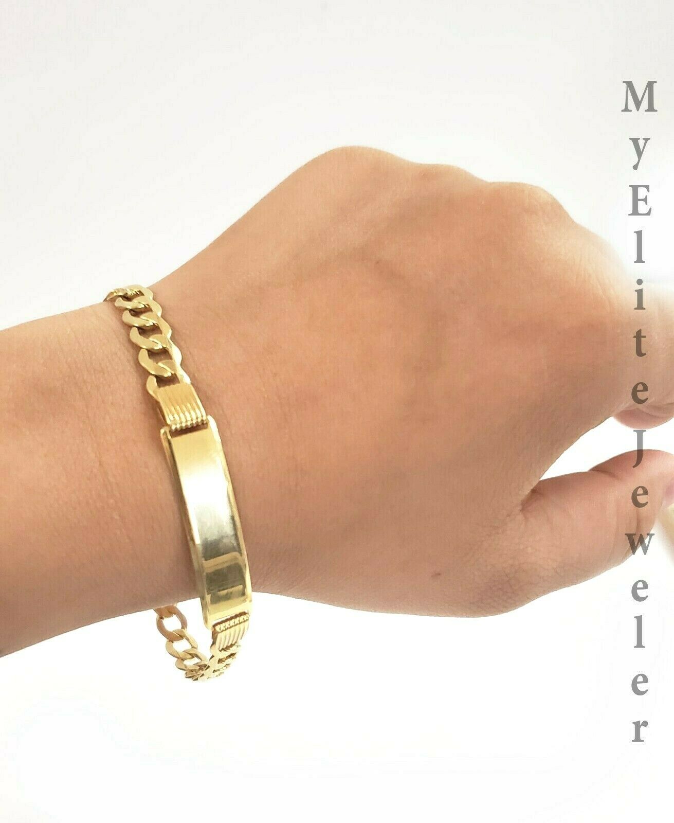 Men's Ladies 10K Gold Cuban Link Bracelet ID , Lobster Lock 8 Inch 6mm Engrave