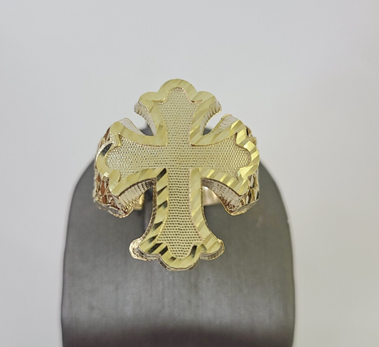 10k Jesus Cross Nugget Ring Casual Band Yellow Gold Genuine Brand New Religious