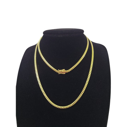 10k Solid Gold Miami Cuban Link Chain 3mm Necklace 18 20 22 24 Inches Men Women