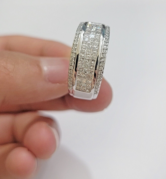 Real 14k White Diamond Ring Mens Band 0.97 Ct Princess Cut Wedding Engagement