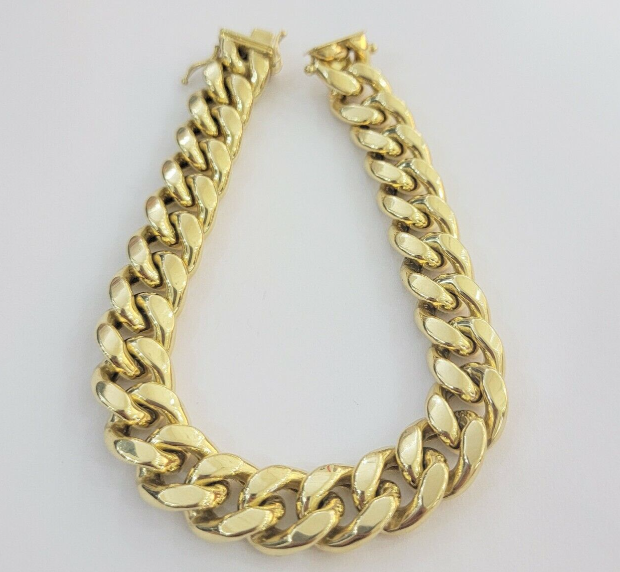 14k Yellow Gold Bracelet 13mm Miami Cuban Link 8.5 Inch Box Clasp Men Real 14kt